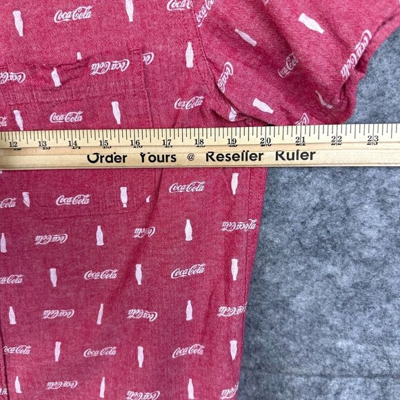 Vtg Coca-Cola Shirt Men S Iconic Classic Pattern Fit Button Up Short Sleeve - Picture 7 of 9